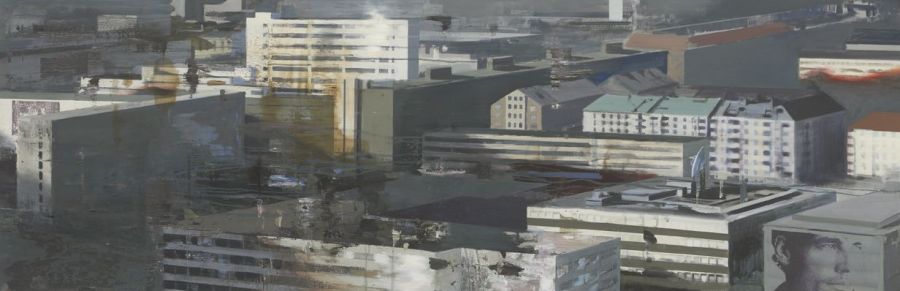 "Staden / The city" Oil on linen 65 x 200 cm